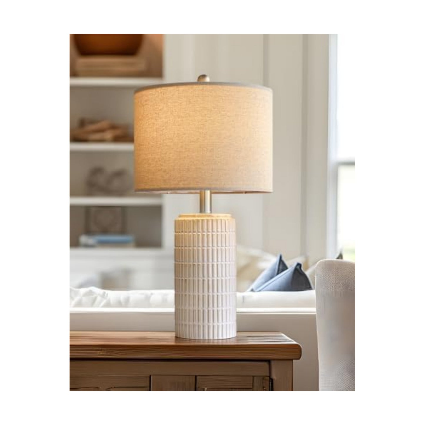 PoKat 23'' Bedside Table Lamp for Bedroom Nightstands, Modern Ceramic Decor