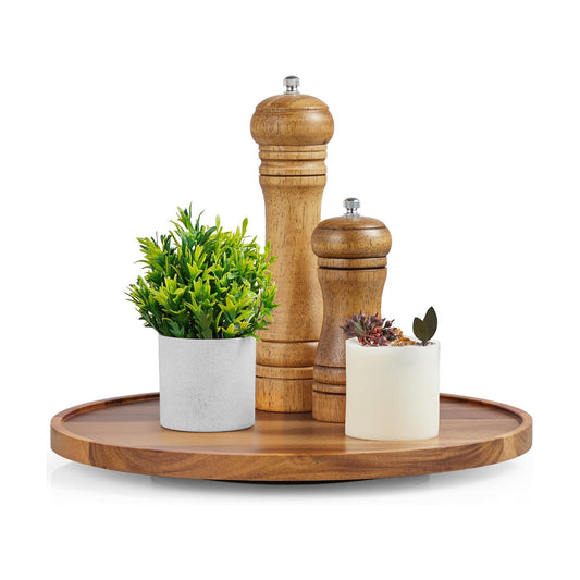 12" Acacia Wood Lazy Susan Turntable Organizer, Lazy Susan for Table Top Cabinet Dining Pantry Countertop Cupboard Organization, Decorative Tray for Kitchen Bathroom Decor Coffee Bar Accessories