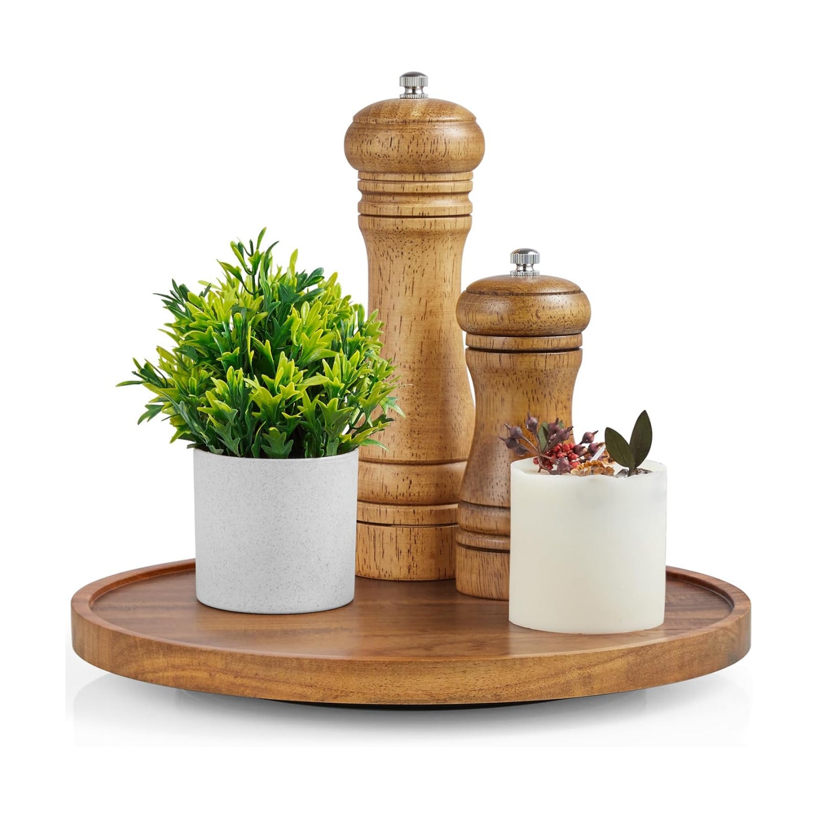 10" Wood Lazy Susan Turntable Organizer for Cabinet / Acacia / 10" with Low Rim