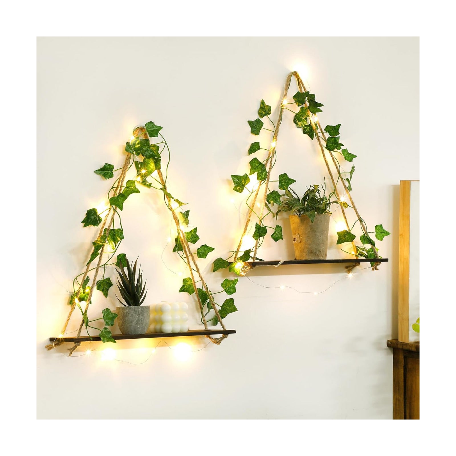 Artificial Ivy Wall Hanging Shelves Boho Floating Shelves Wall / Brown Artificial Ivy / Set of 2