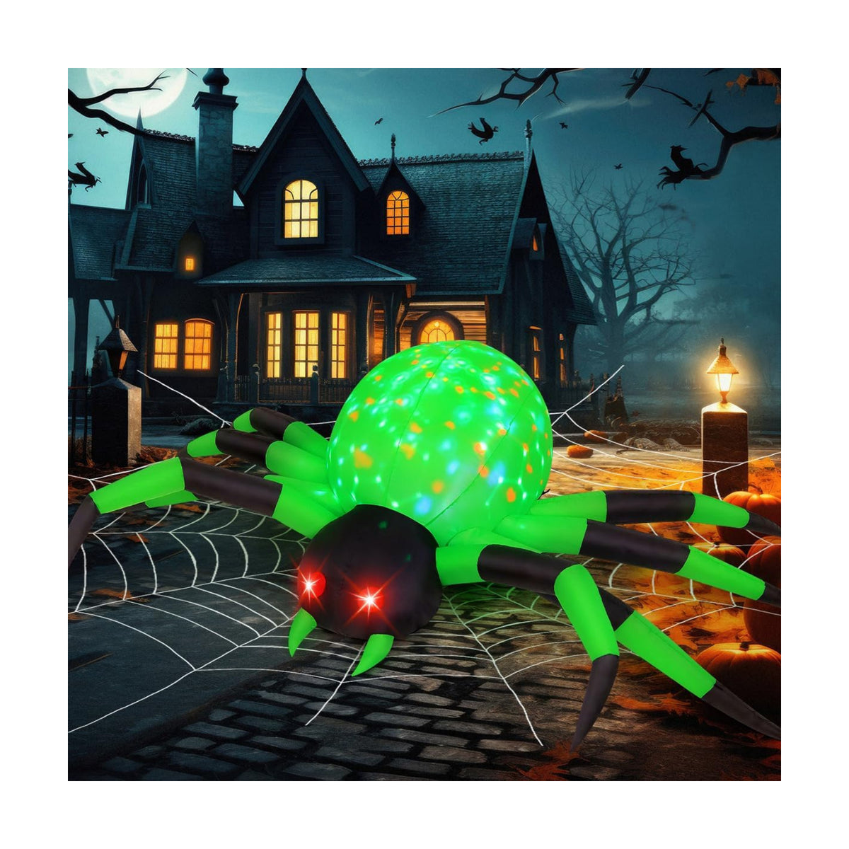 COMIN 9FT Halloween Inflatables Decorations Green Spider Yard LEDs Decor