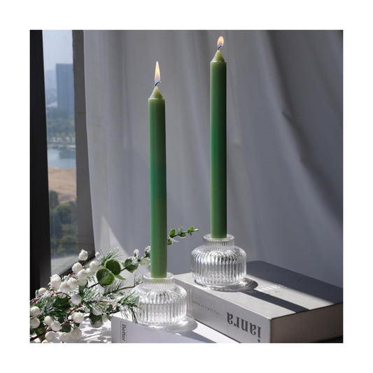 Woho Ribbed Clear Taper Candle Holders Set of 8 for Wedding Table Decor
