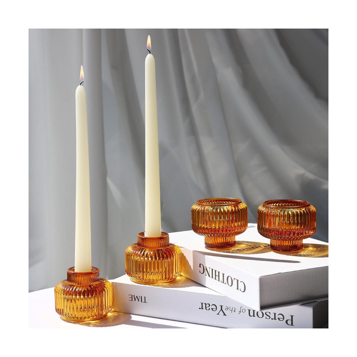 Woho 8pcs Candle Sticks Holder Decor, Amber Taper Candle Holders for Fall