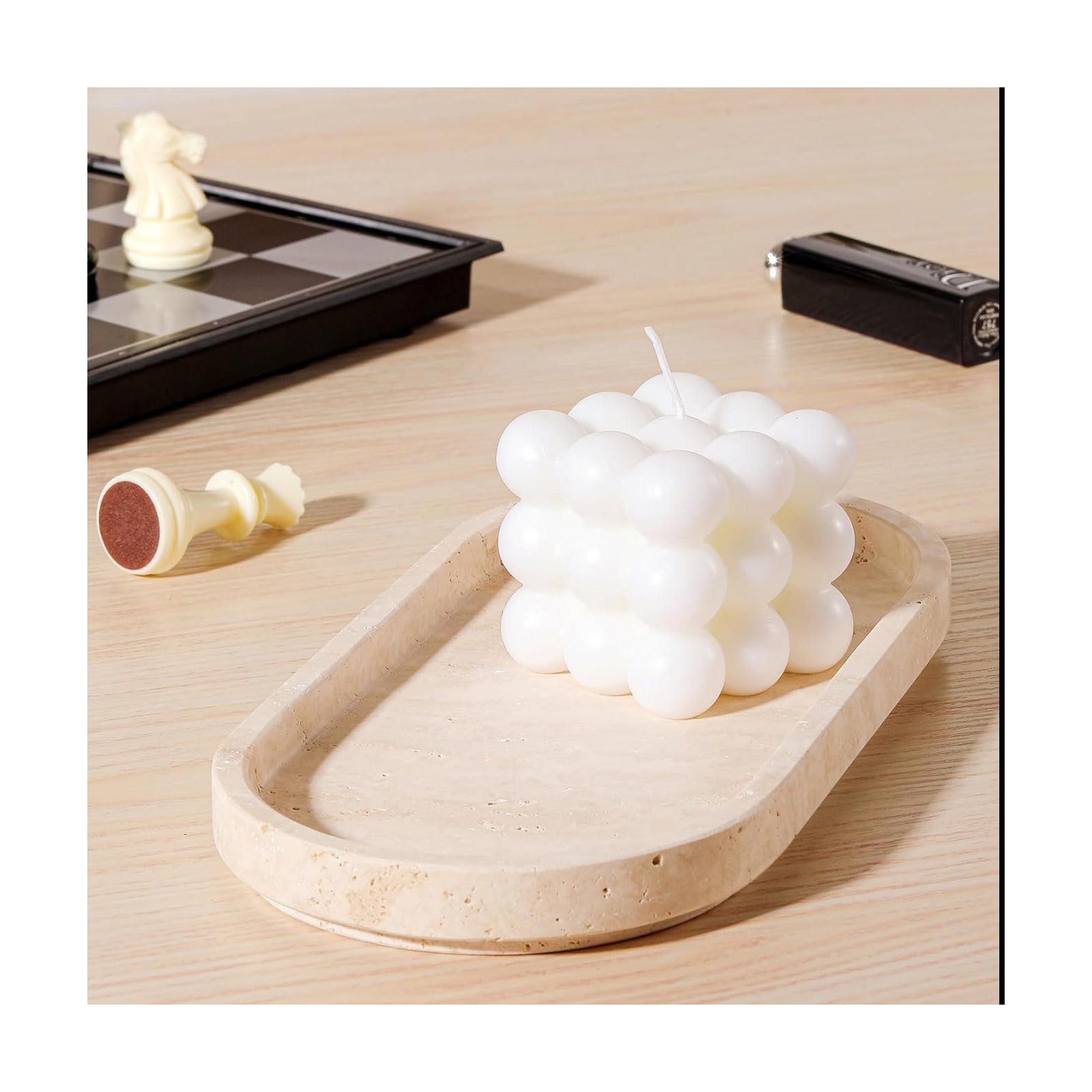 Bathroom and Vanity Marble Small Tray for Soap Bottle / Natural / 10 x 5