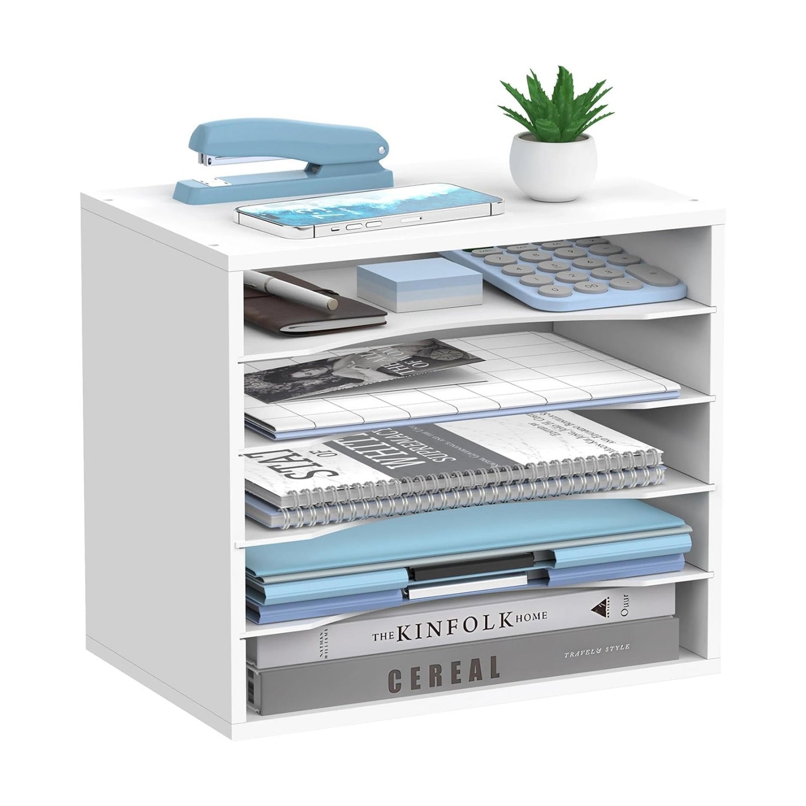 5-Tier Paper Organizer for Desk, Adjustable Mail Organizer, White | 5-Tier Paper Organizer and Mail Organizer for Desk