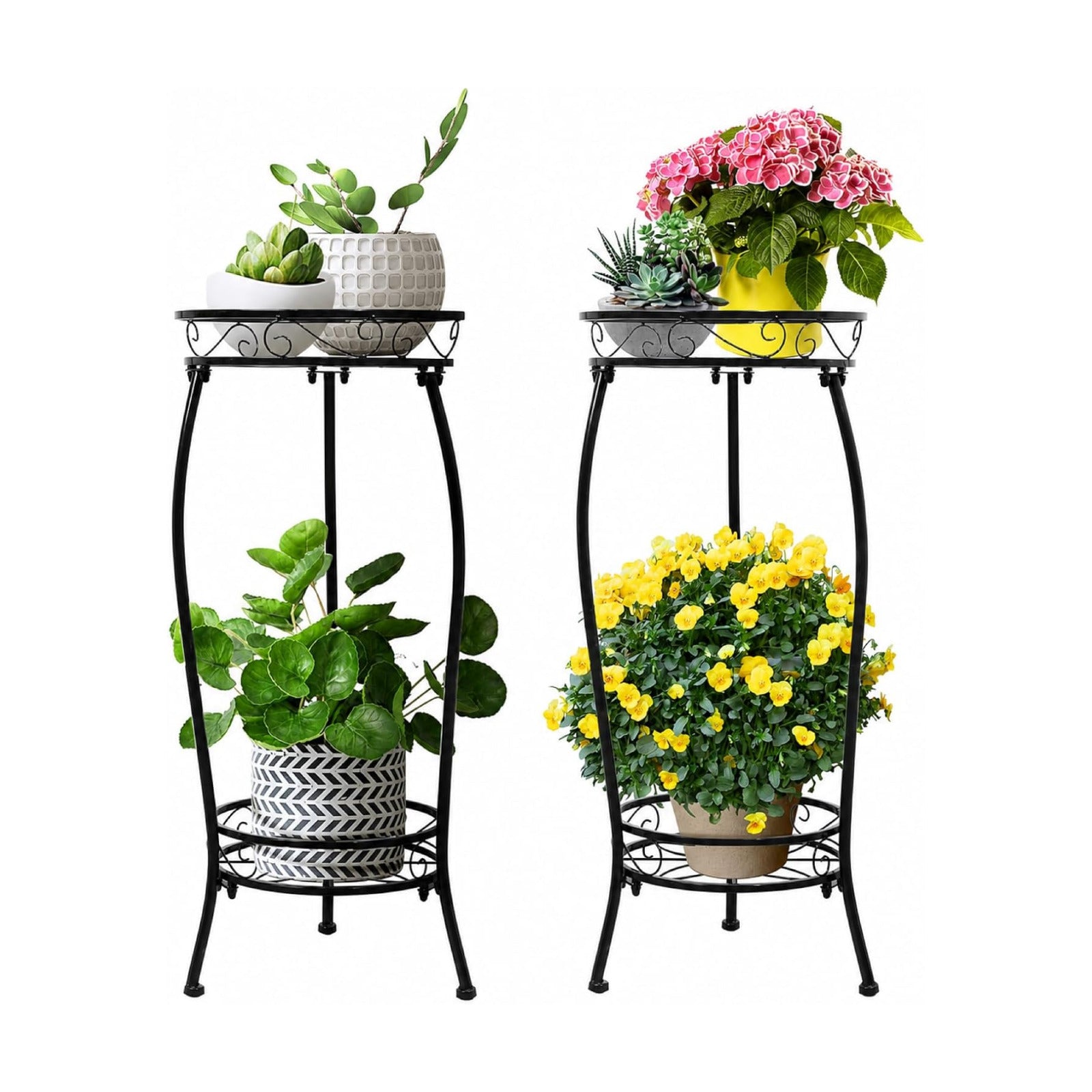 2 Pack Plant Stand Indoor Outdoor 2 Tier 27" Tall Metal Potted Holder Rack Flower Pot Stand Heavy Duty Plant Shelf