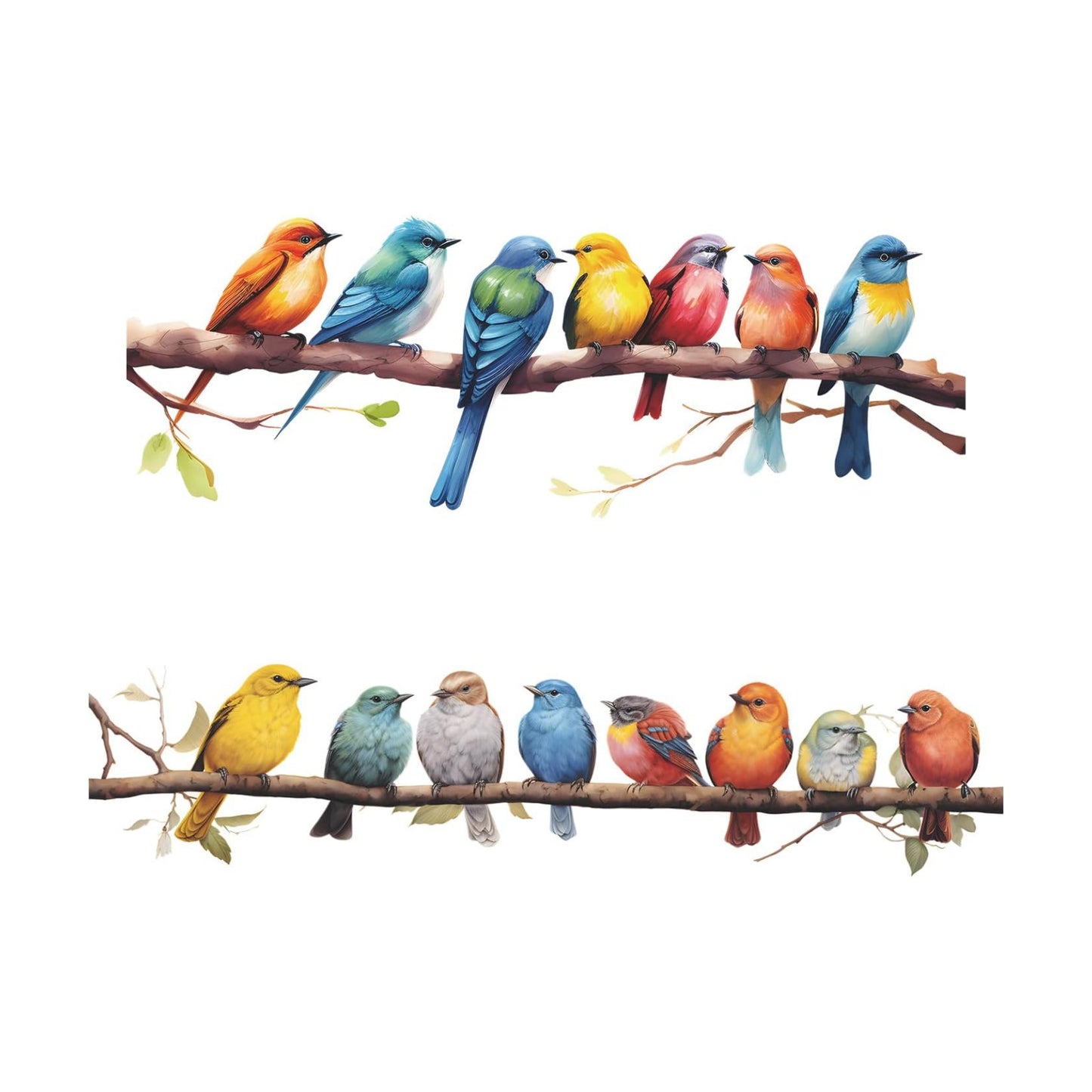 Birds on Branch Wall Decals Peel and Stick Birds Vinyl Wall Stickers / Watercolor / Set of 2