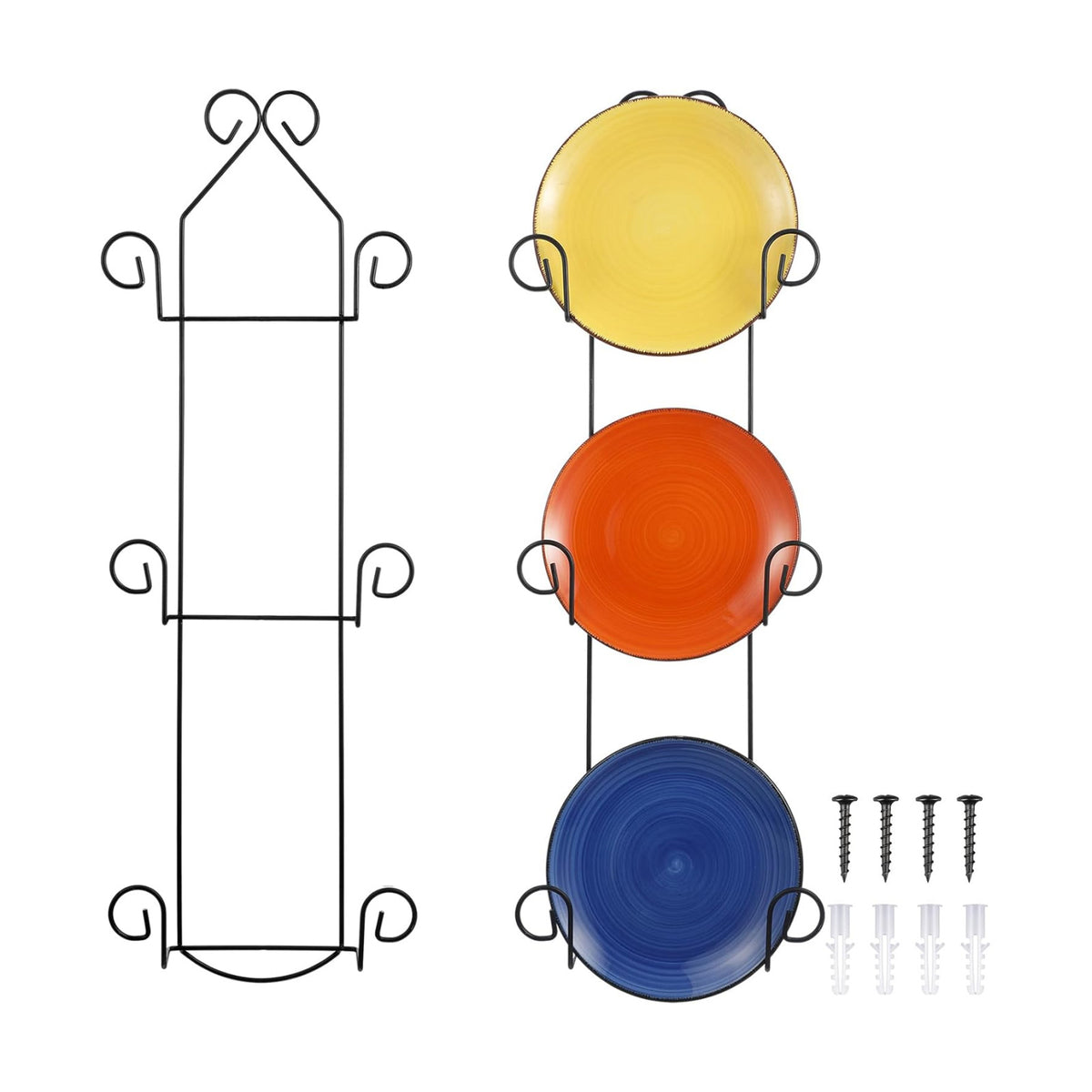 Set of 2 Plate Rack for Wall Vertical 3 Tier Metal Wall Plate Holder Display Hanger for Dishes Decorative Plates Arts