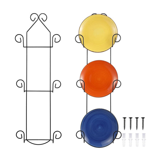 Set of 2 Plate Rack for Wall Vertical 3 Tier Metal Wall Plate Holder Display Hanger for Dishes Decorative Plates Arts
