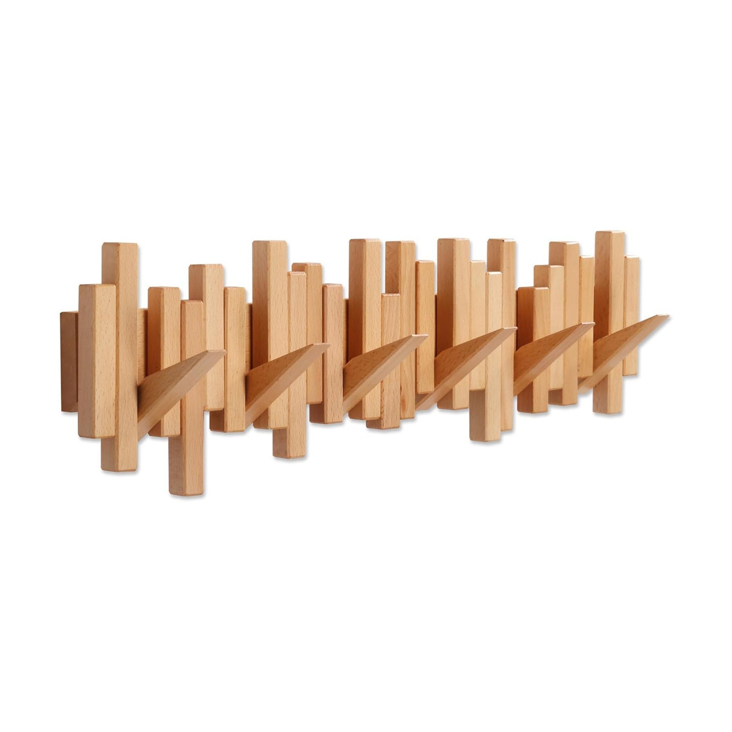 Coat Rack Wall Mount Piano Flip Down Wall Hook Rack 6 Hooks Beech | Natural Wood Handmade Unique Hanger for Coats Bag