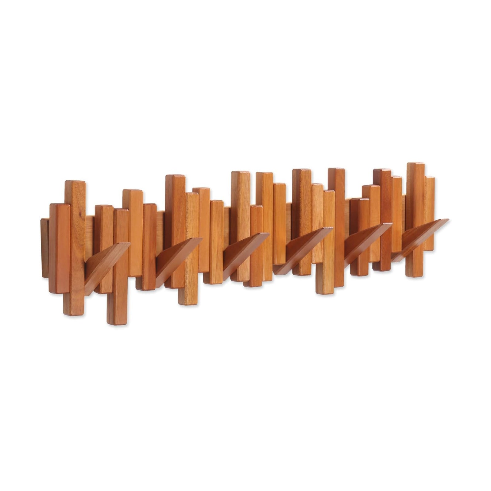Coat Rack Wall Mount Piano Flip Down Wall Hook Rack 6 Hooks Cherry | Natural Wood Handmade Unique Hanger for Coats Bag