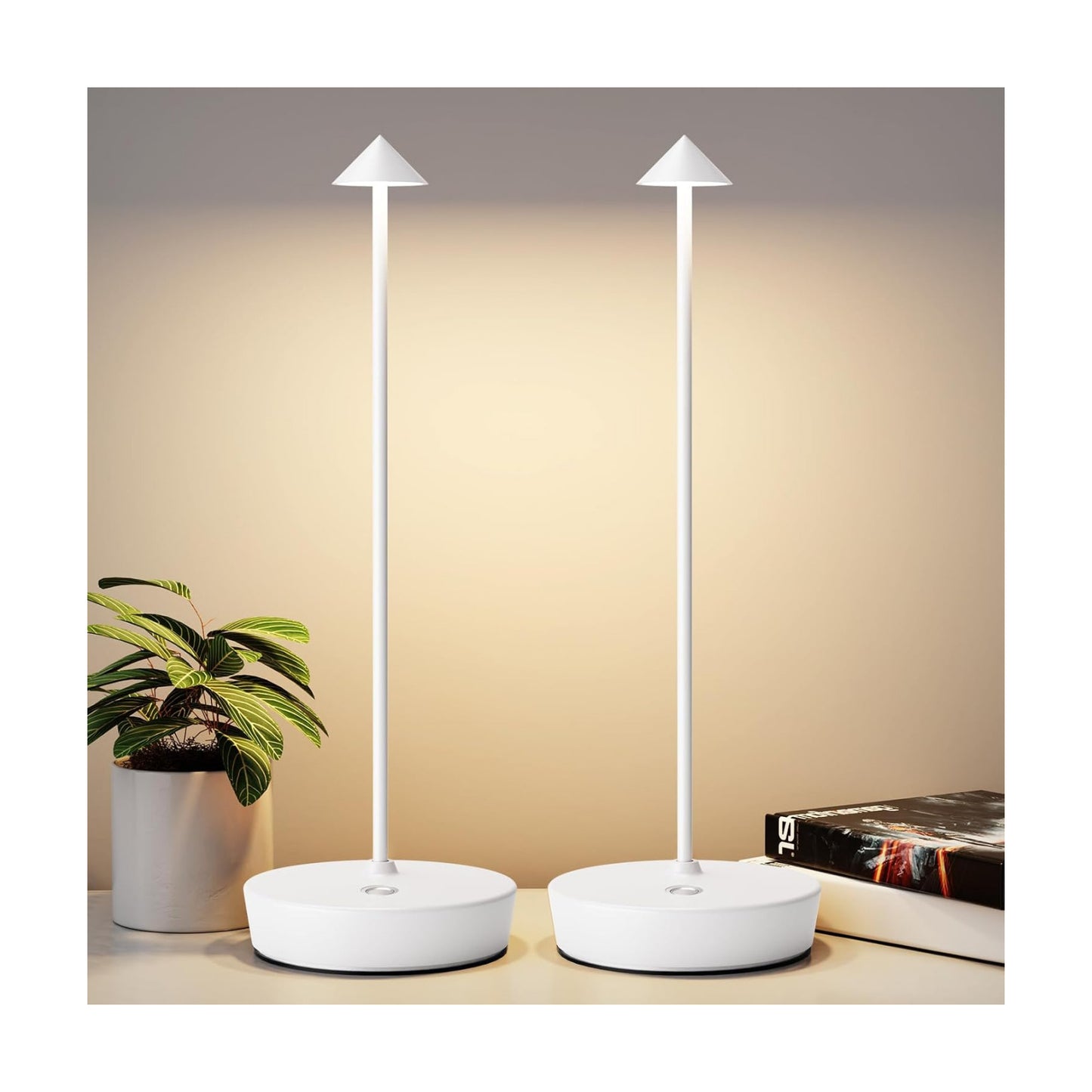 2Pack Rechargeable Cordless Table Lamp, Portable Powered LED Battery 6000mAh Metal USB Desk Lamp, 3 Levels Brightness