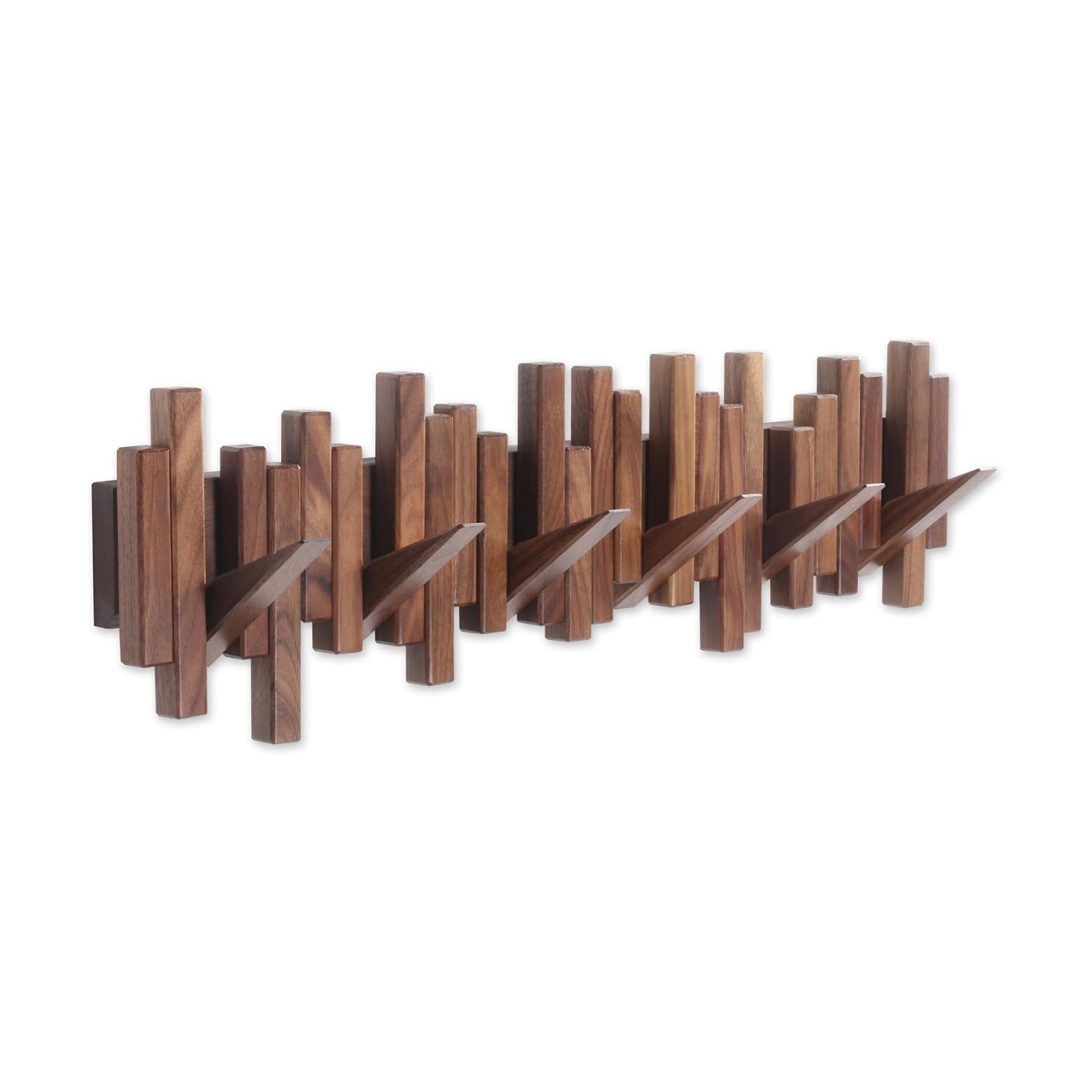 Coat Rack Wall Mount Piano Flip Down Wall Hook Rack 6 Hooks Walnut | Natural Wood Handmade Unique Hanger for Coats Bag