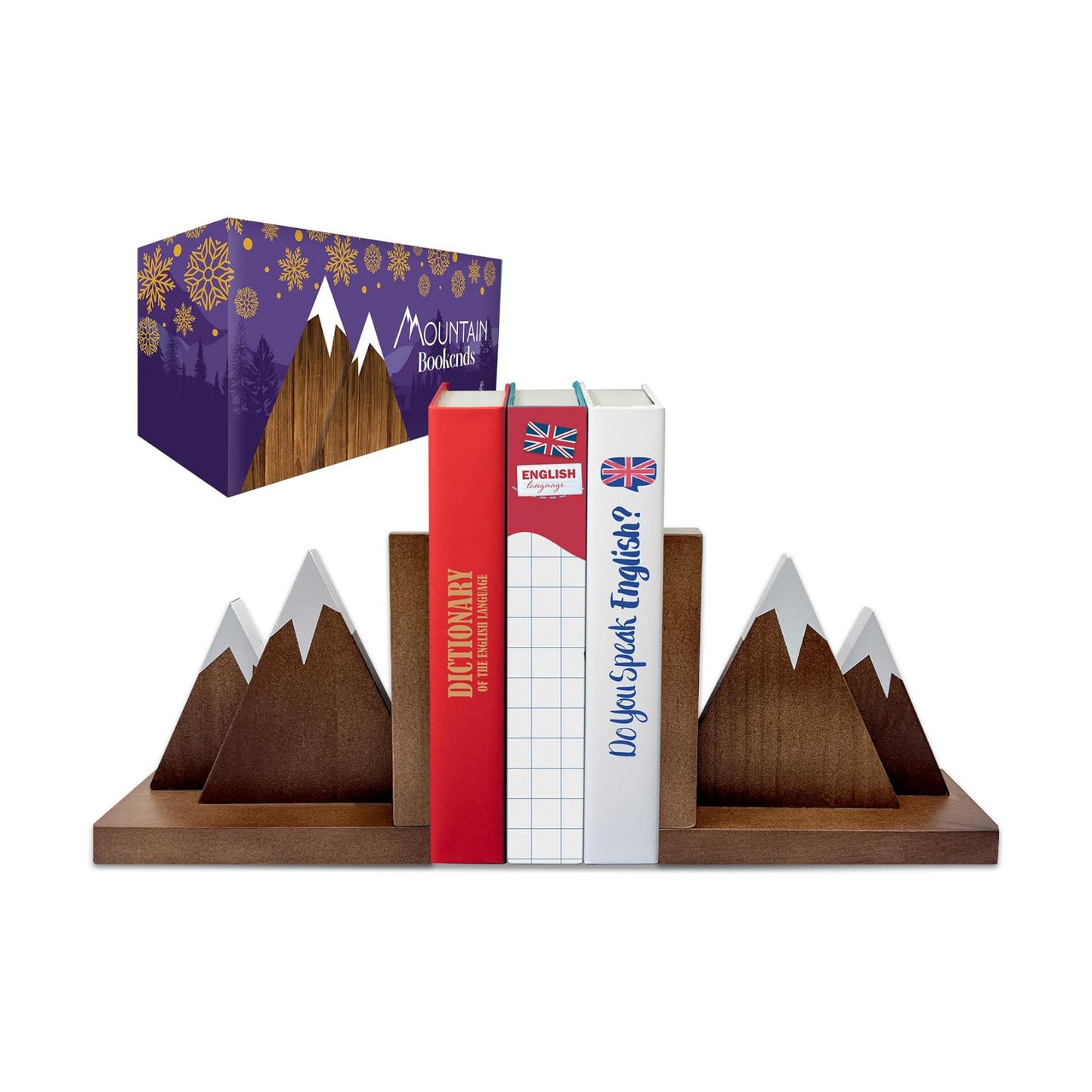 Non-Skid Wooden Mountain Bookends for Kids