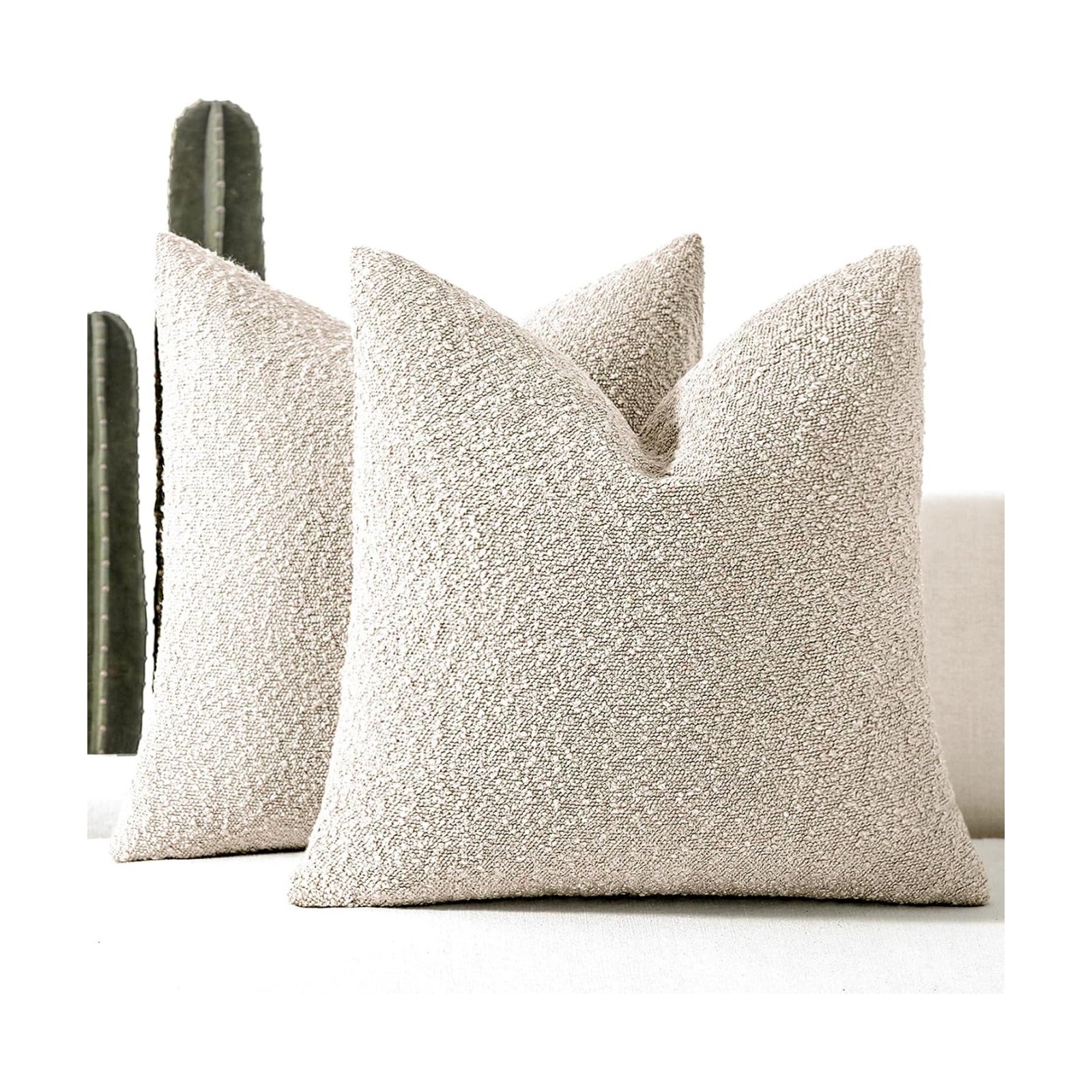 Boucle Decorative Throw Pillow Covers / Beige / 18 x 18 / Set of 2