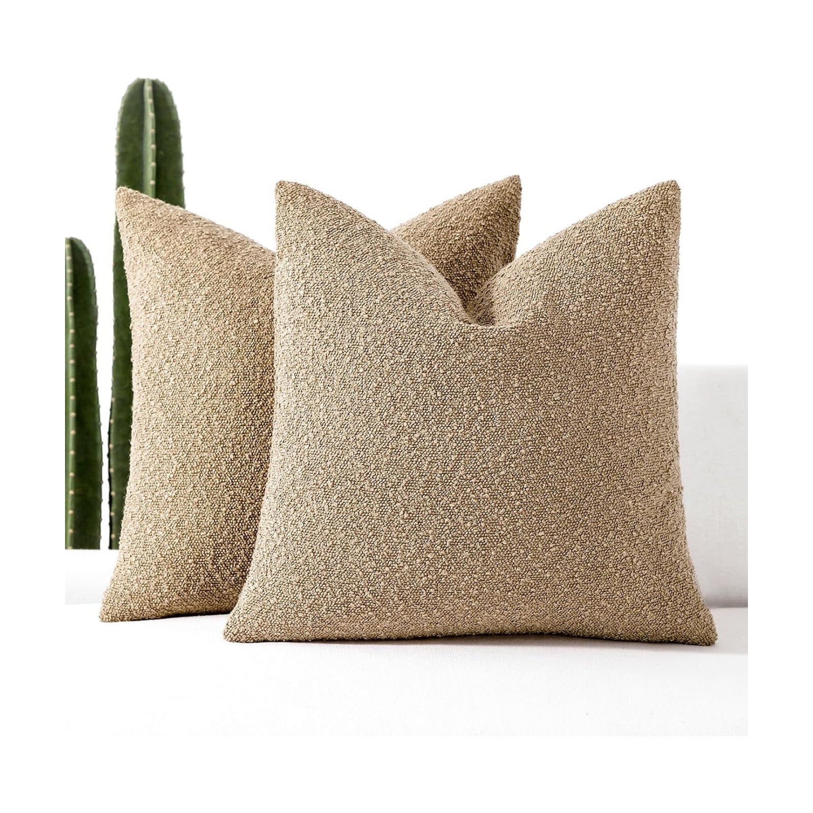 Boucle Decorative Throw Pillow Covers / Camel / 18 x 18 / Set of 2