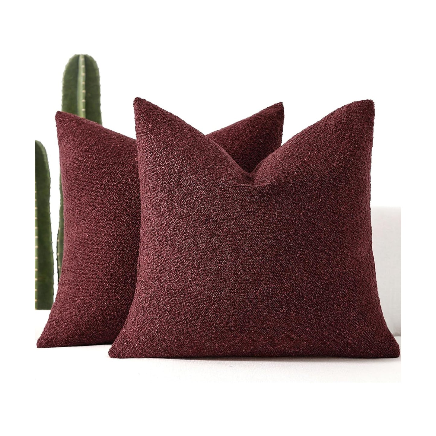 Boucle Decorative Throw Pillow Covers / Burgundy / 18 x 18 / Set of 2
