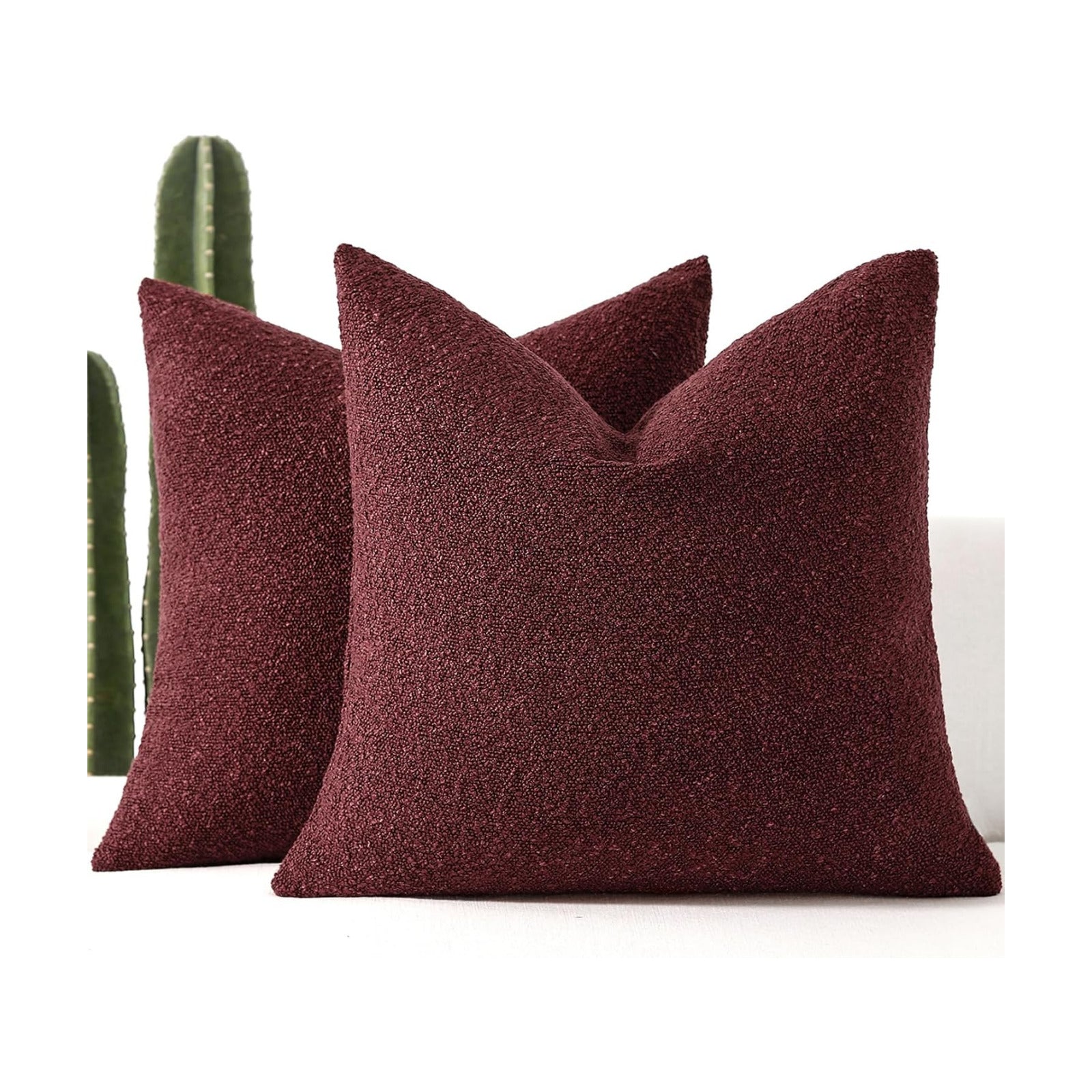 Boucle Decorative Throw Pillow Covers / Burgundy / 18 x 18 / Set of 2