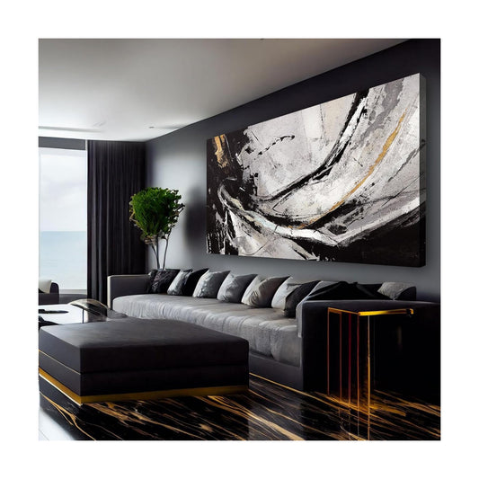 Abstract Canvas Wall Art Gold Decoration Art / 29 x 58 / Black