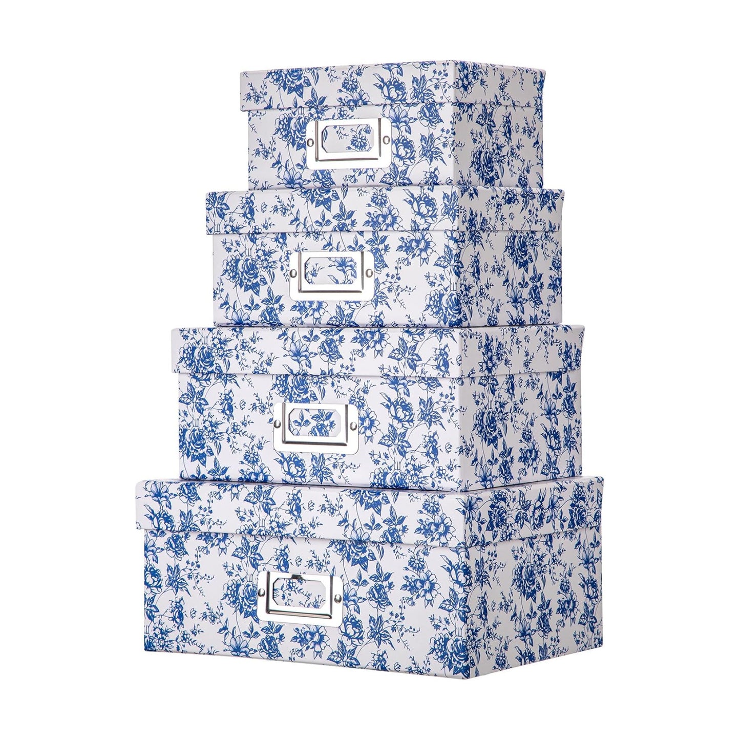 Vanity Desktop Organizer Bin / Blue and White / Set of 4