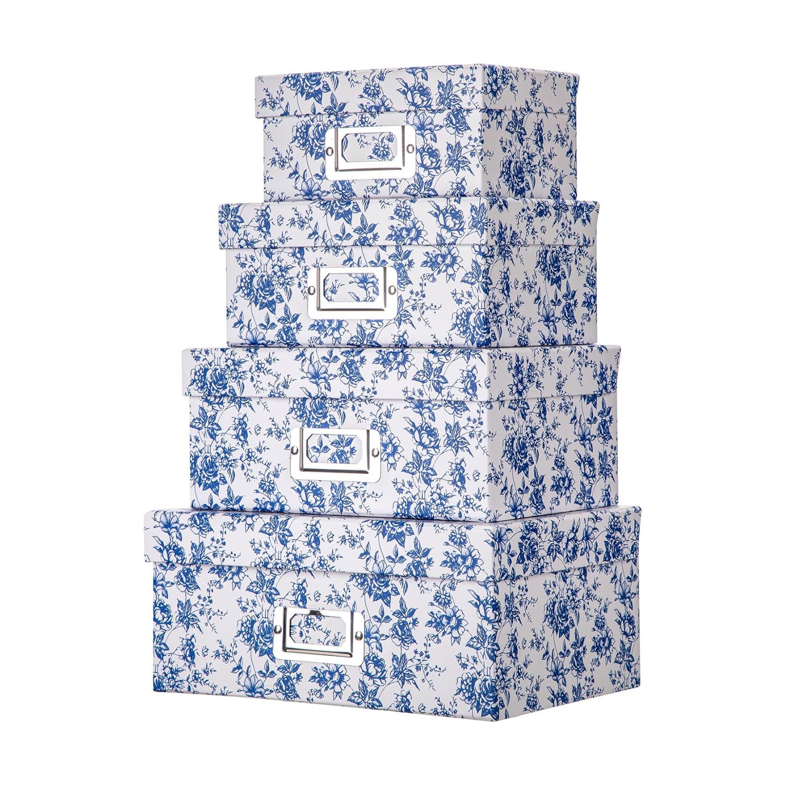 Vanity Desktop Organizer Bin / Blue and White / Set of 4