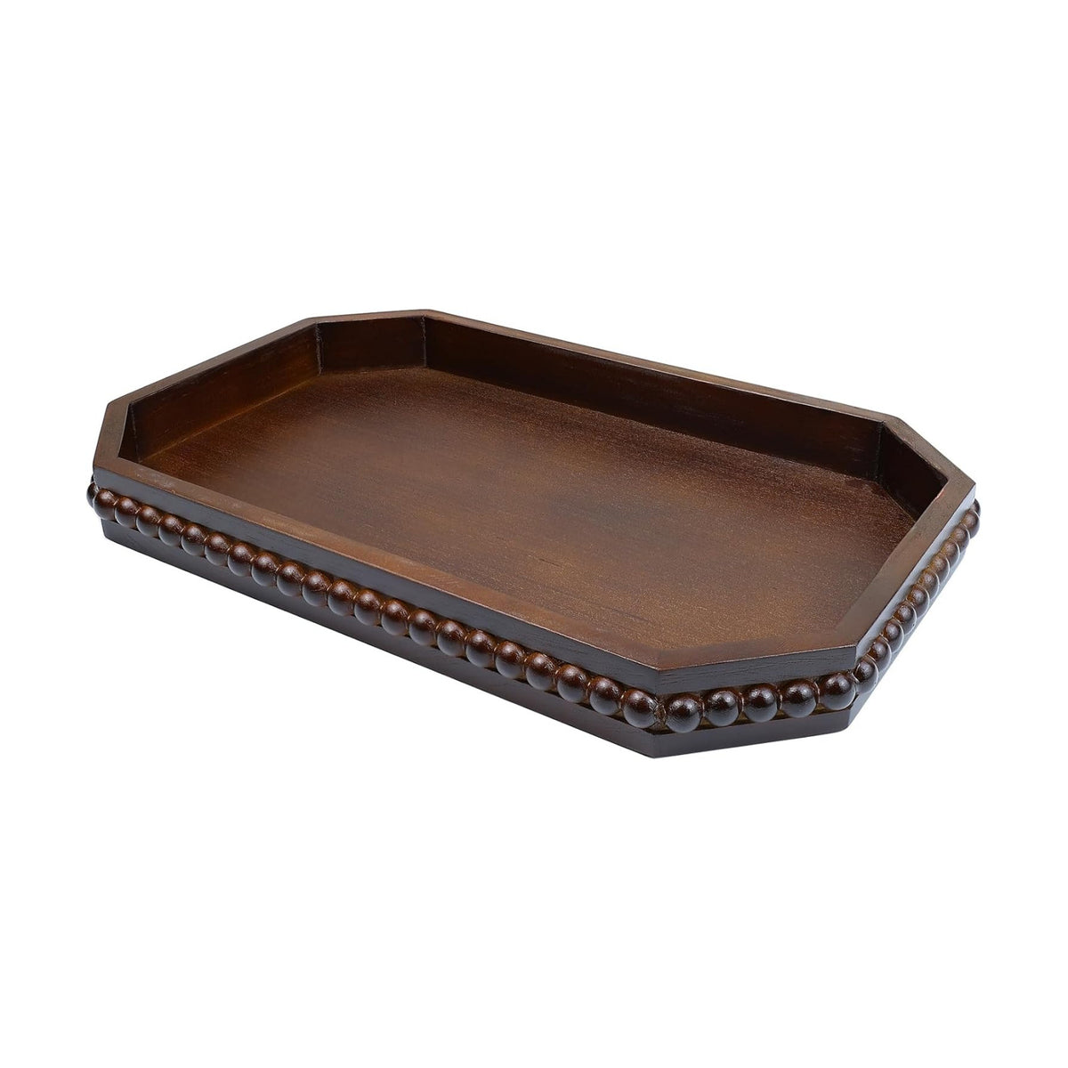 Hrastany Retro Brown Wood Serving Tray with Beads, Farmhouse Decorative Tray for Table Centerpiece, Christmas Wedding Halloween Home Decor