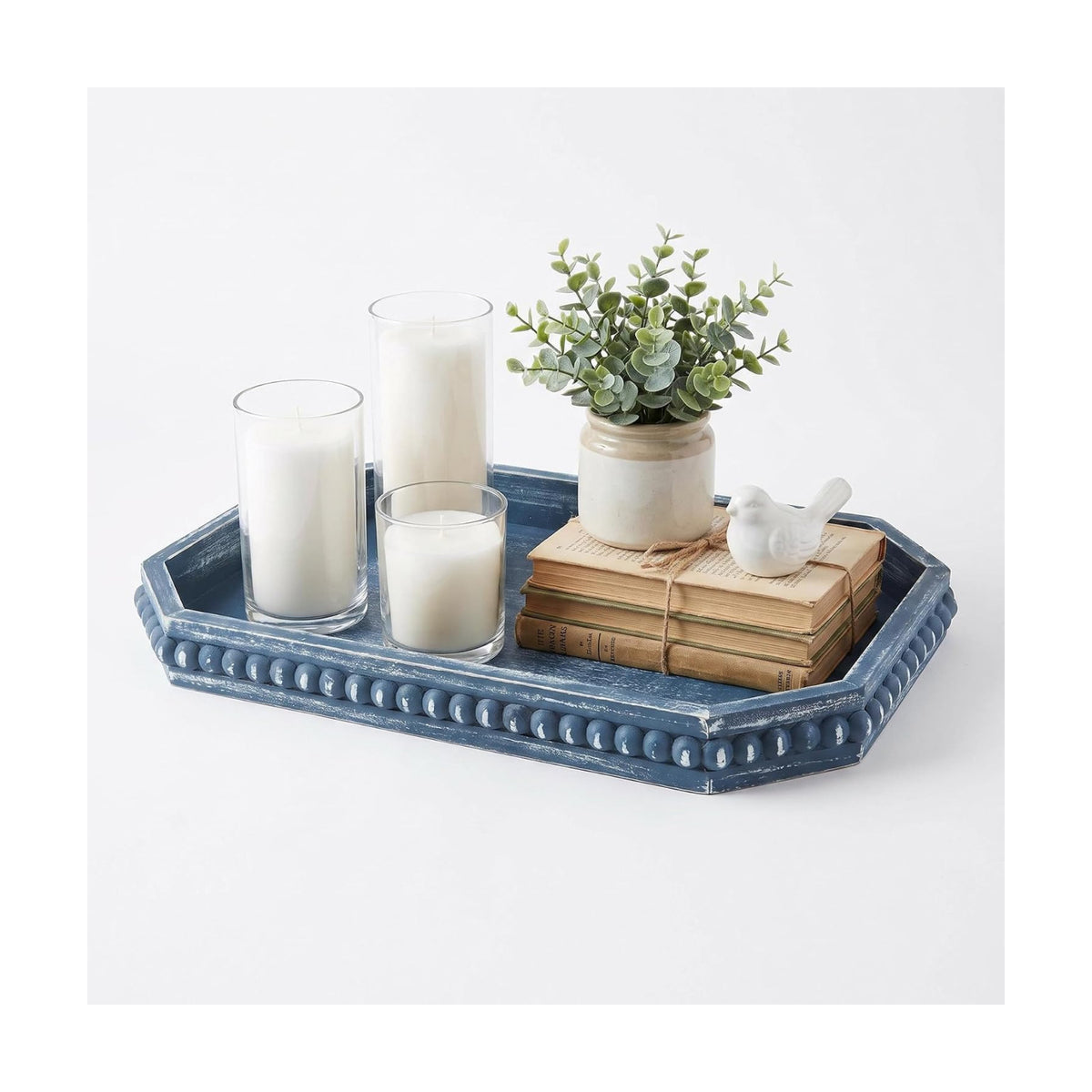 Hrastany Blue Wood Deocrative Tray, Coffee Table Tray for Centerpiece