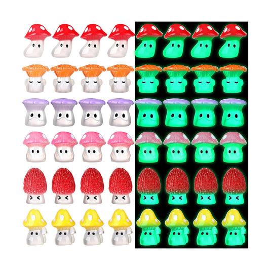 96 Luminous Glow in The Dark Mini Mushrooms Bulk Tiny Resin Mushroom Figurines Miniature / Classic