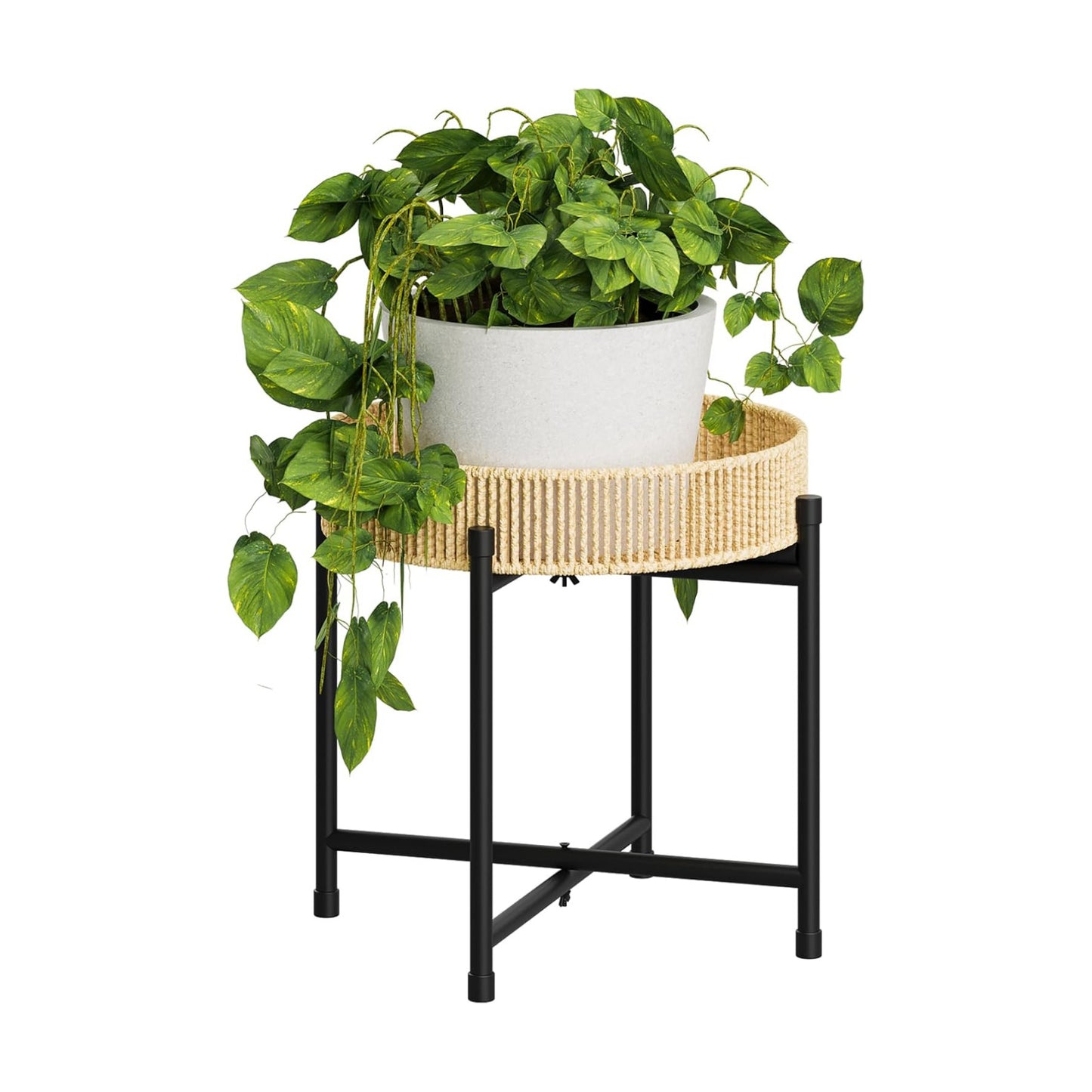 Bamworld Rattan Plant Stand Indoor Boho Plant Table for Large Plants Single Plant Stool Plant Holder for Living Room