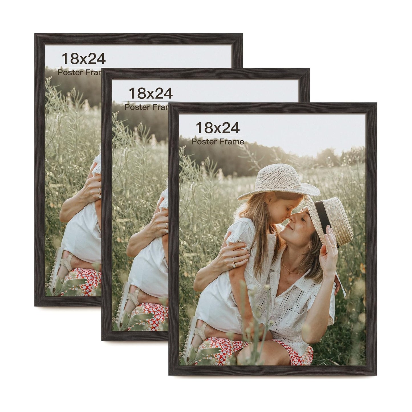 Momentworth 18x24 Frame Set of 3, Black Wood Grain 18x24 Poster Frame for Gallery Wall Mounting (3 Pack,Black)