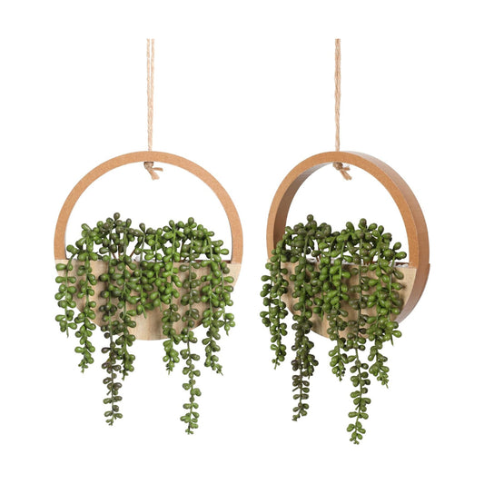 Artificial Succulents Hanging Plants 12.2'' Fake String of Pearls / Type1-wood Color / Set of 2