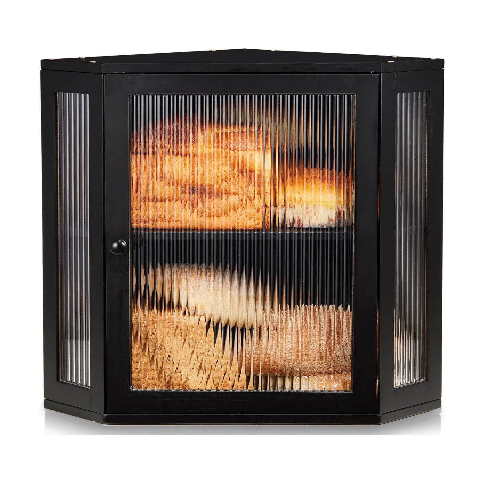 BRONYPRO Corner Bread Box for Kitchen Countertop, Double Layer Bamboo Breadbox with Adjustable Partition, Modern Bread