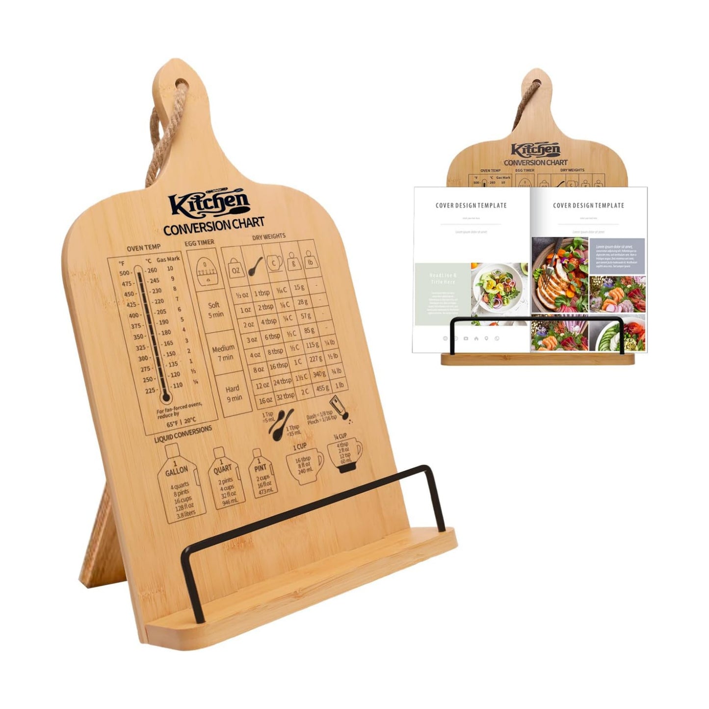 Cookbook Stand for Kitchen Counter, Bamboo Cookbook Holder, Foldable Cook Book Holder, Adjustable Recipe Book Stand
