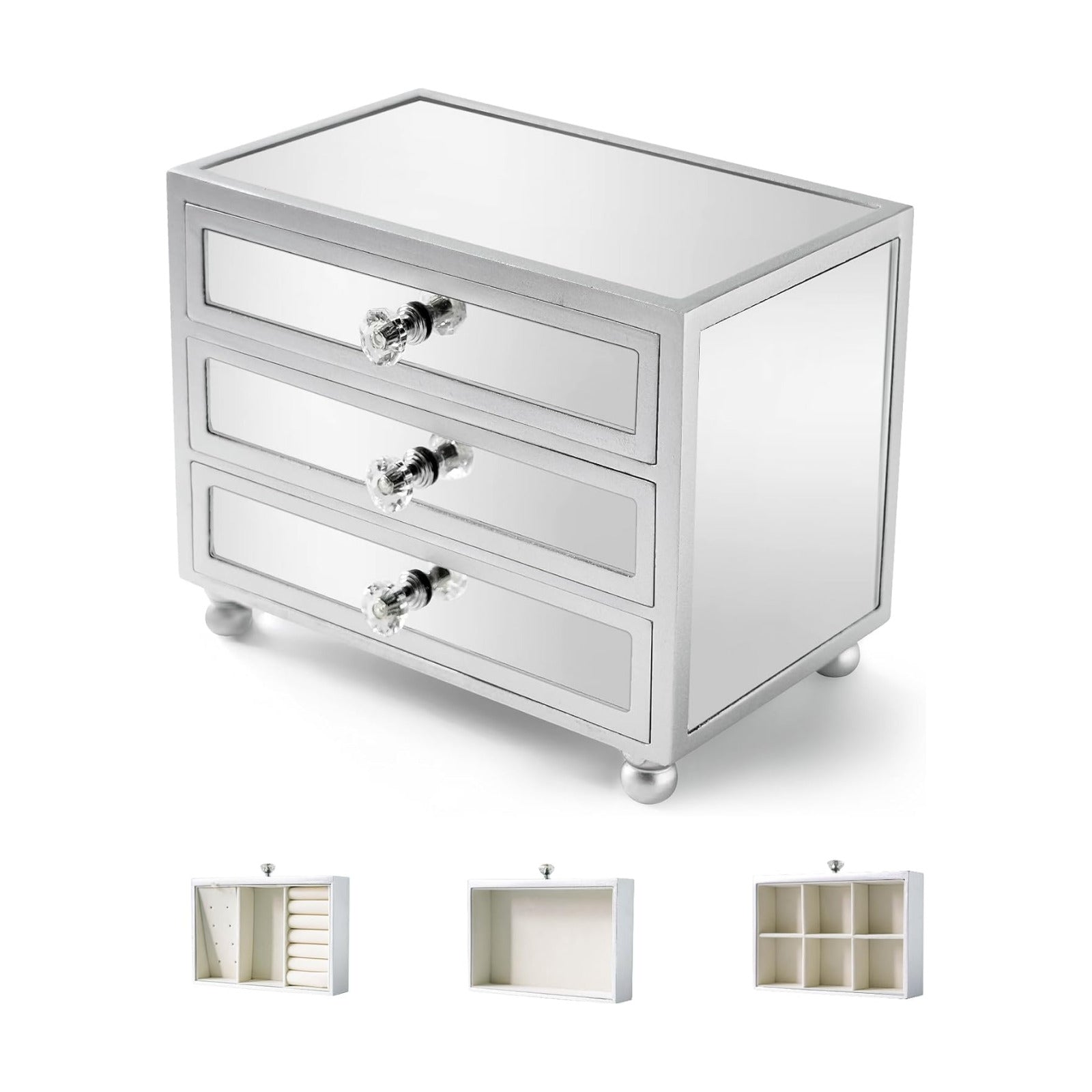 3 Layer Mirrored Glass Jewelry Box / Mirror