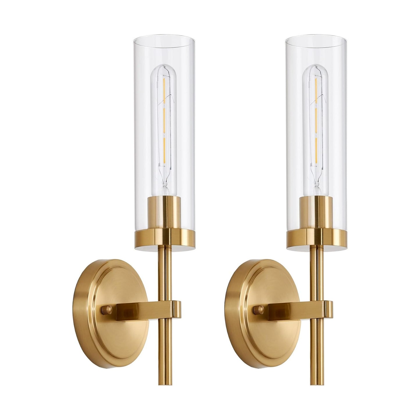 Hardwired Wall Sconces Set of Two, Brushed Gold Bathroom Sconces Wall Lighting Vanity Light Fixtures with Clear Glass