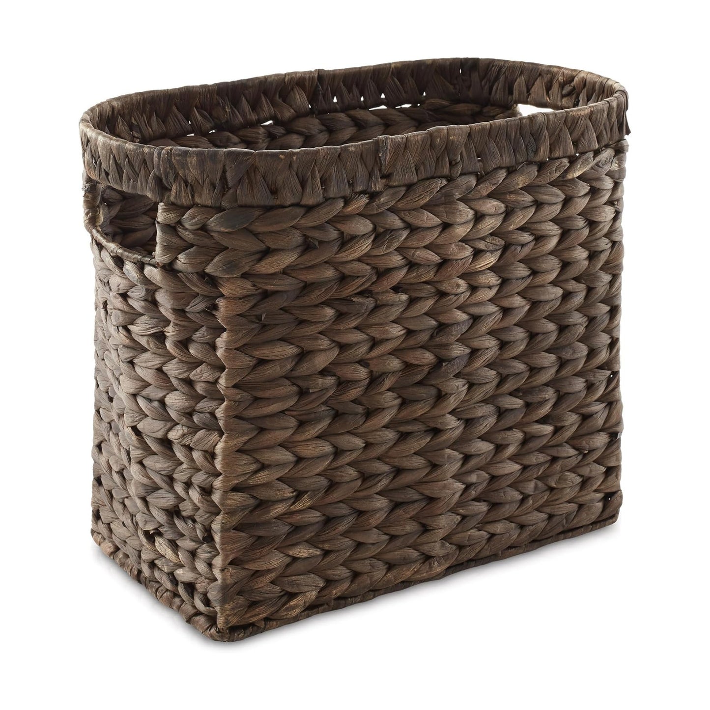 Casafield Woven Magazine Holder with Handles, Espresso Dark Brown - Water Hyacinth Storage Basket for Bathroom, Living