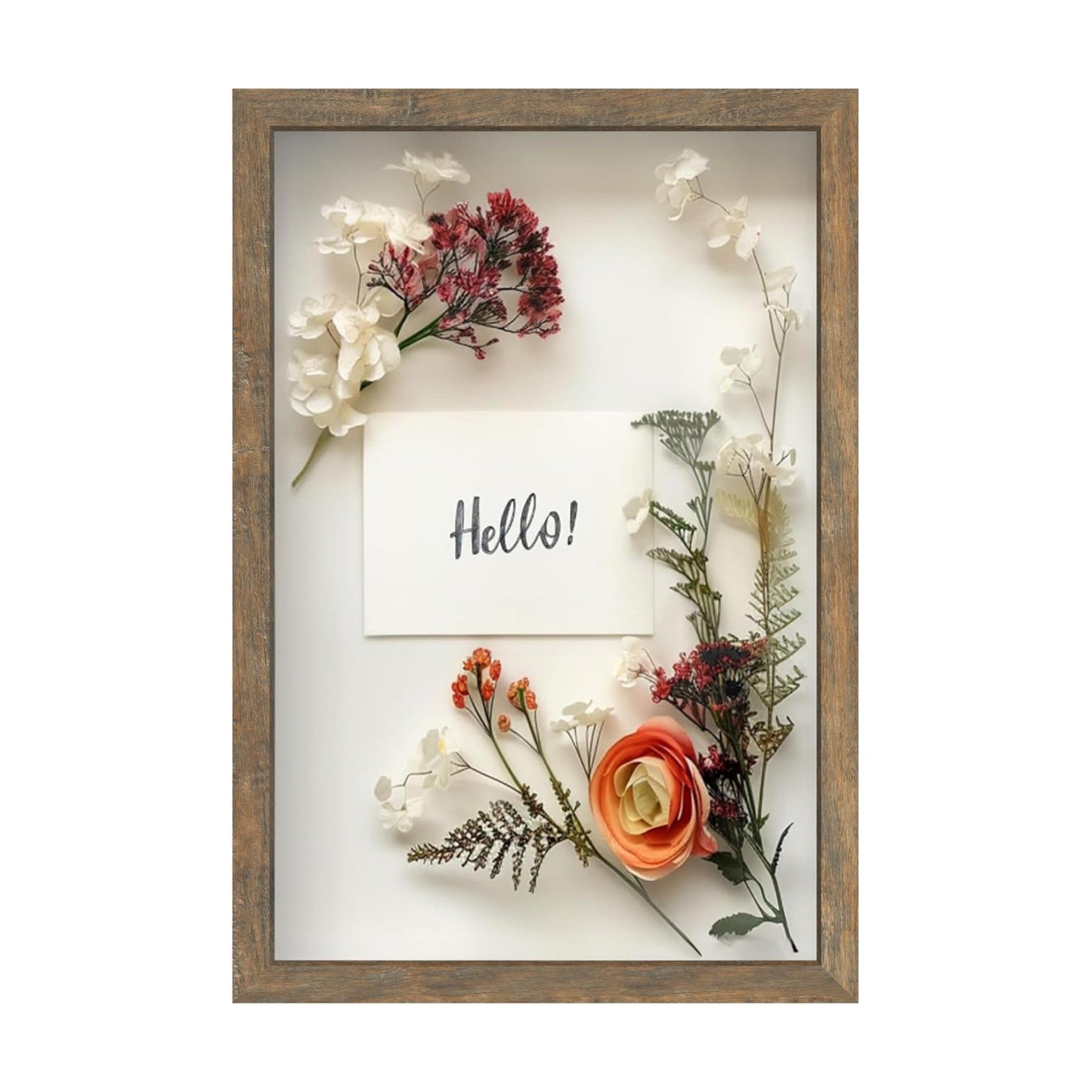 FrameWorks 12" x 18" Brown Wooden Shadow Box Frame – Soft Felt Back, Tempered Glass, and Included Elegant White Ball