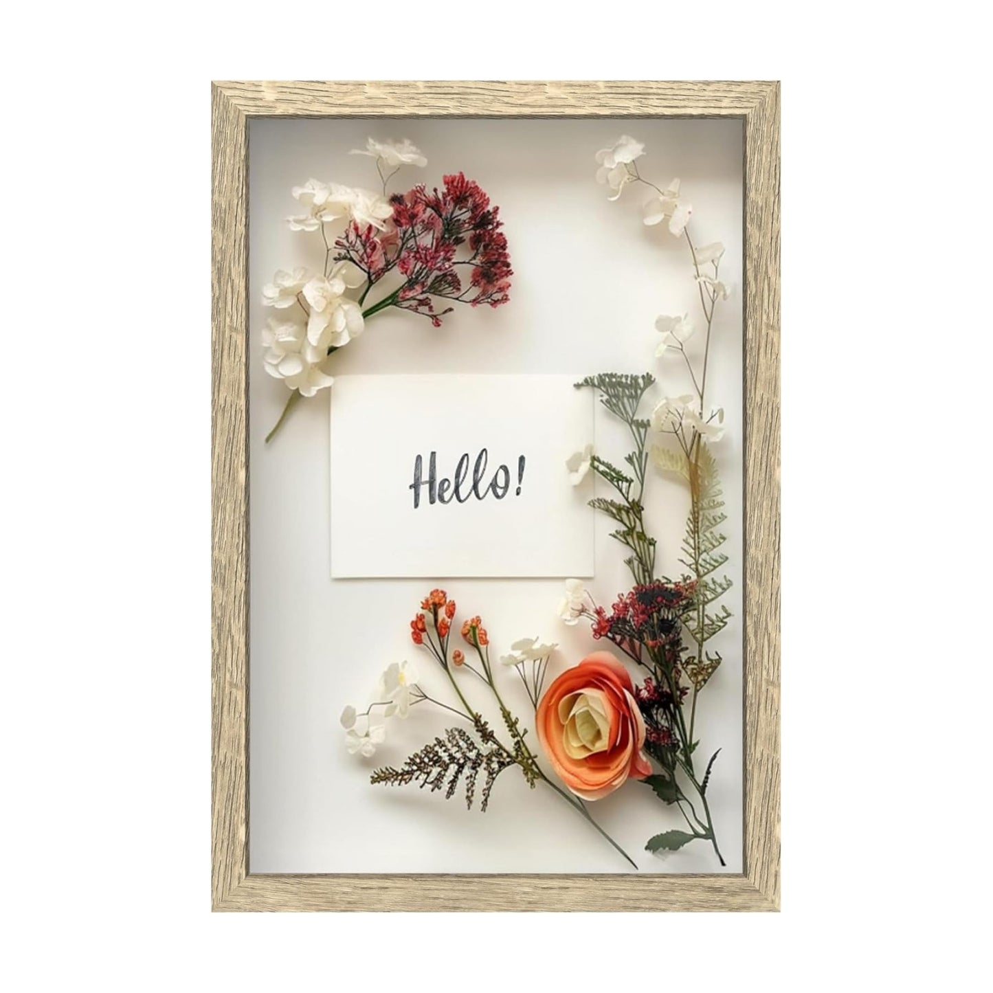 FrameWorks 12" x 18" Natural Wooden Shadow Box Frame – Soft Felt Back, Tempered Glass, and Included Elegant White Ball
