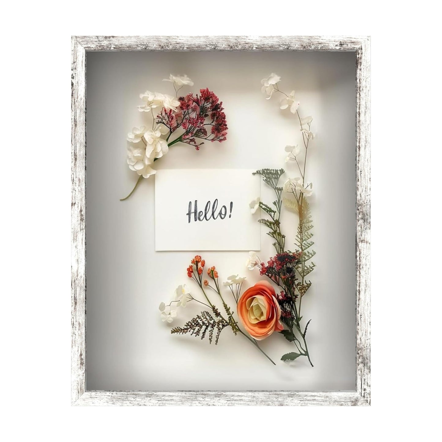 FrameWorks 16" x 20" White Driftwood Wooden Shadow Box Frame – Soft Felt Back, Tempered Glass, and Included Elegant