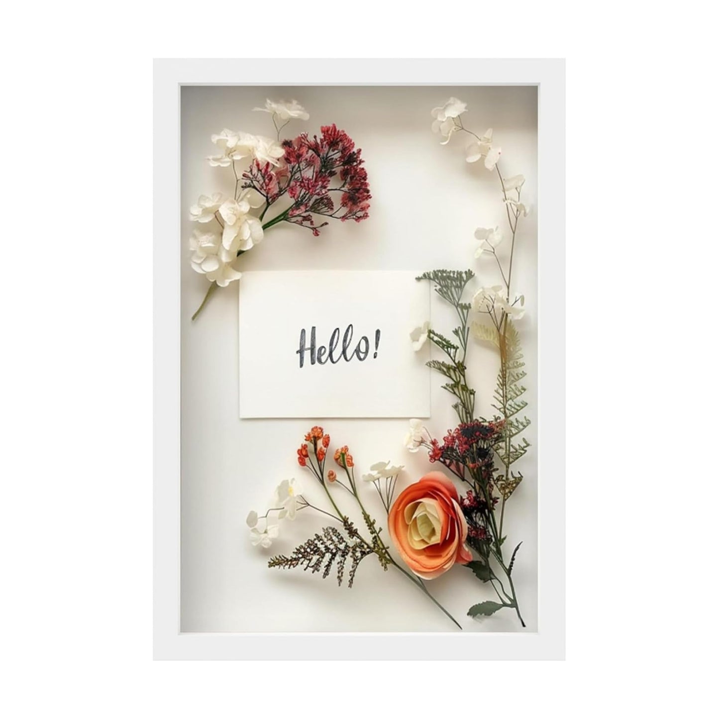 FrameWorks 12" x 18" White Wooden Shadow Box Frame – Soft Felt Back, Tempered Glass, and Included Elegant White Ball