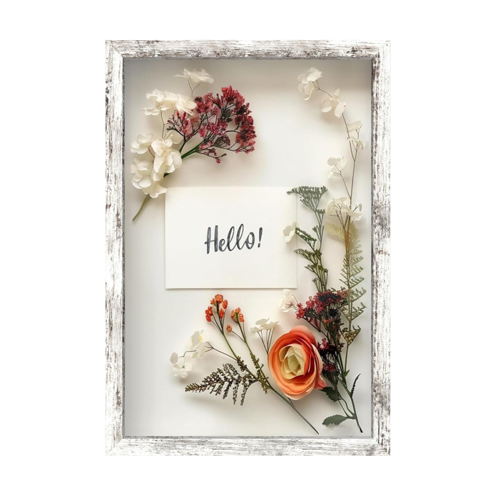 FrameWorks 12" x 18" White Driftwood Wooden Shadow Box Frame – Soft Felt Back, Tempered Glass, and Included Elegant