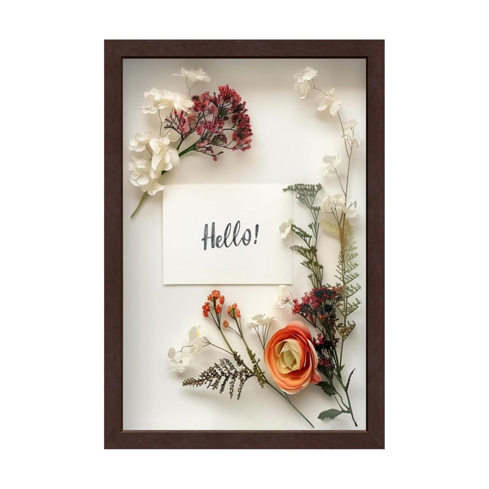 FrameWorks 12" x 18" Mahogany Wooden Shadow Box Frame – Soft Felt Back, Tempered Glass, and Included Elegant White Ball