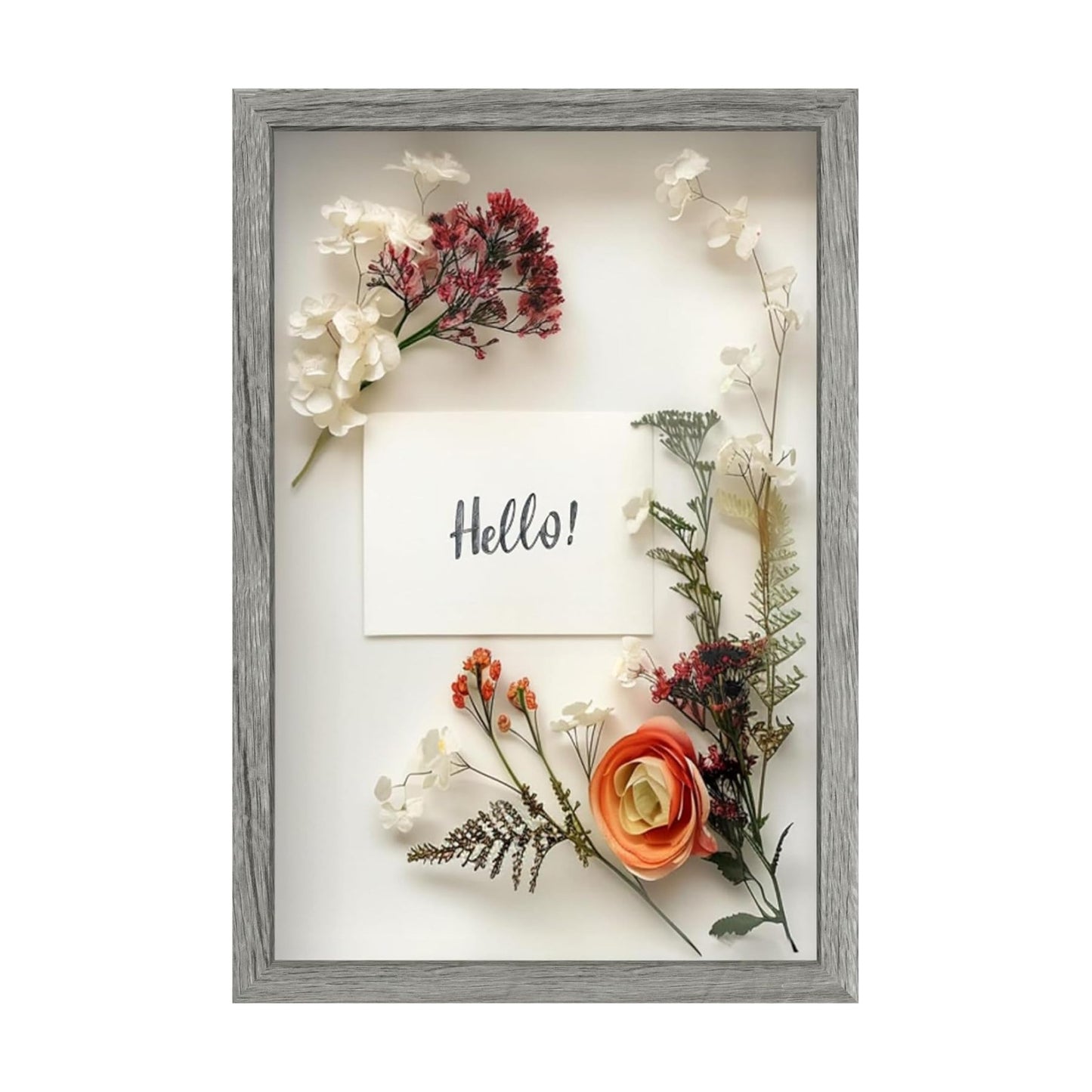 FrameWorks 12" x 18" Grey Wooden Shadow Box Frame – Soft Felt Back, Tempered Glass, and Included Elegant White Ball