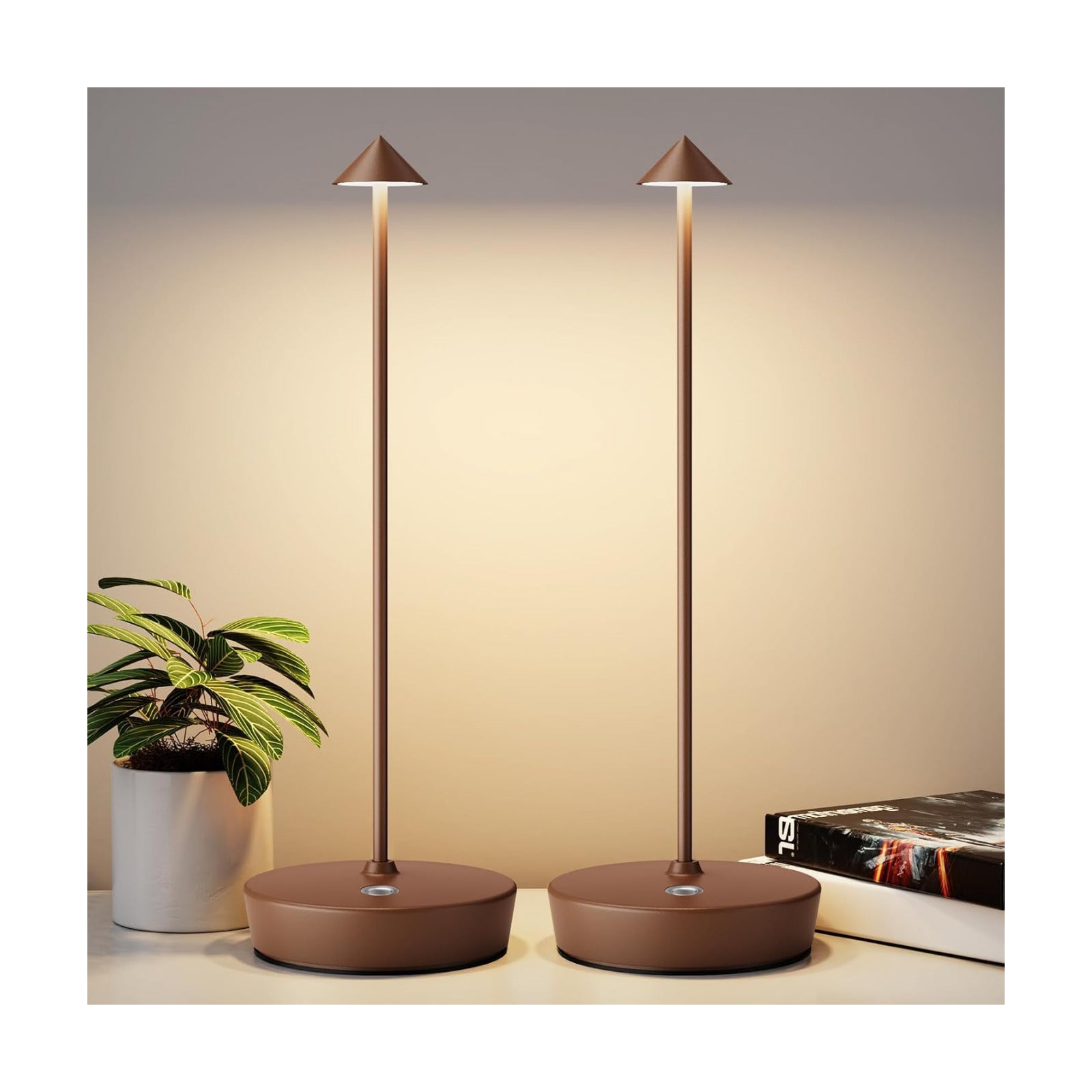 2Pack Rechargeable Cordless Table Lamp, Portable Powered LED Battery 6000mAh Metal USB Desk Lamp, 3 Levels Brightness