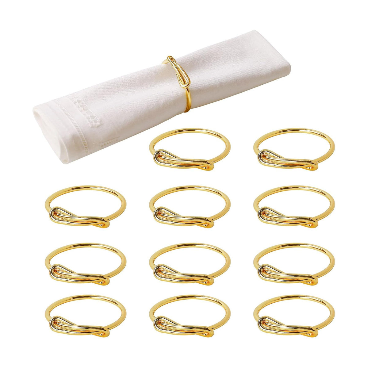 wonlex Gold Napkin Rings Set of 12, Elegant Modern Napkin Ring Buckles Cute Brushed Napkin Rings Serviette Napkin Holder Ring for Weddings Dinner Engagement Party Table (Infinity Knot-Gold)