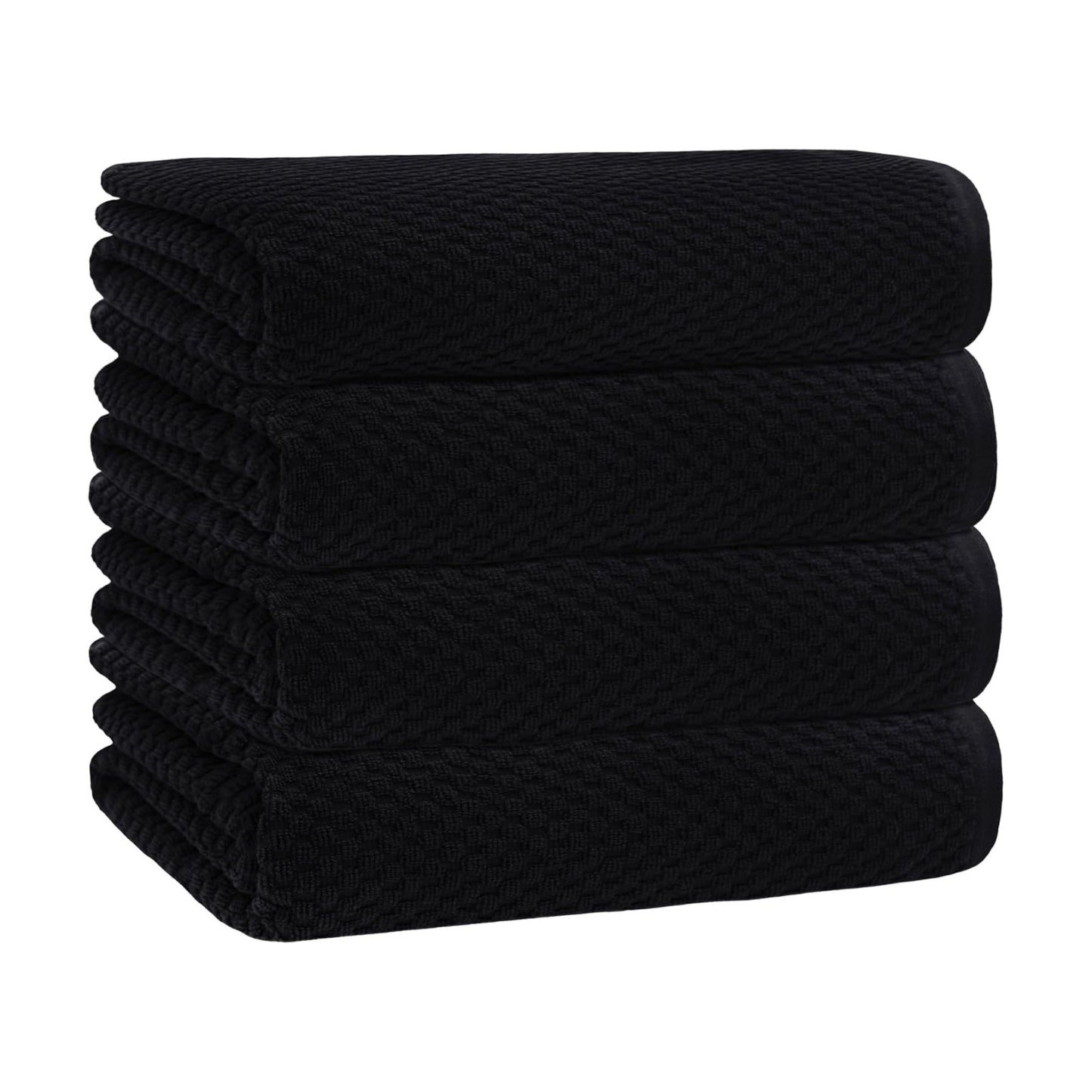 COTTON CRAFT Euro Spa Waffle Weave Bath Towels - Set of 4 Black Towels | Pure 100% Ringspun Cotton Oversized Luxurious