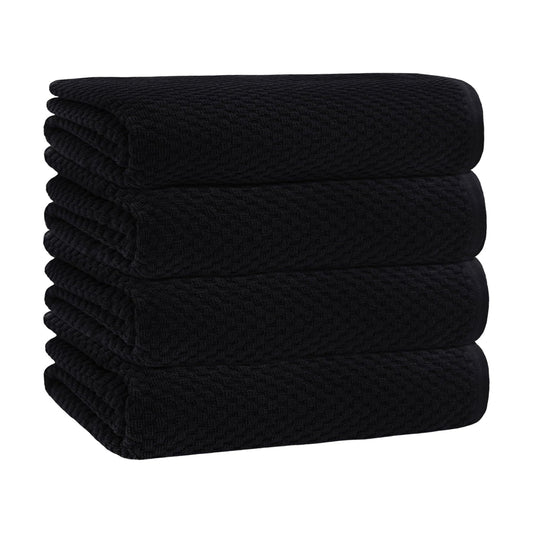 COTTON CRAFT Euro Spa Waffle Weave Bath Towels - Set of 4 Black Towels | Pure 100% Ringspun Cotton Oversized Luxurious