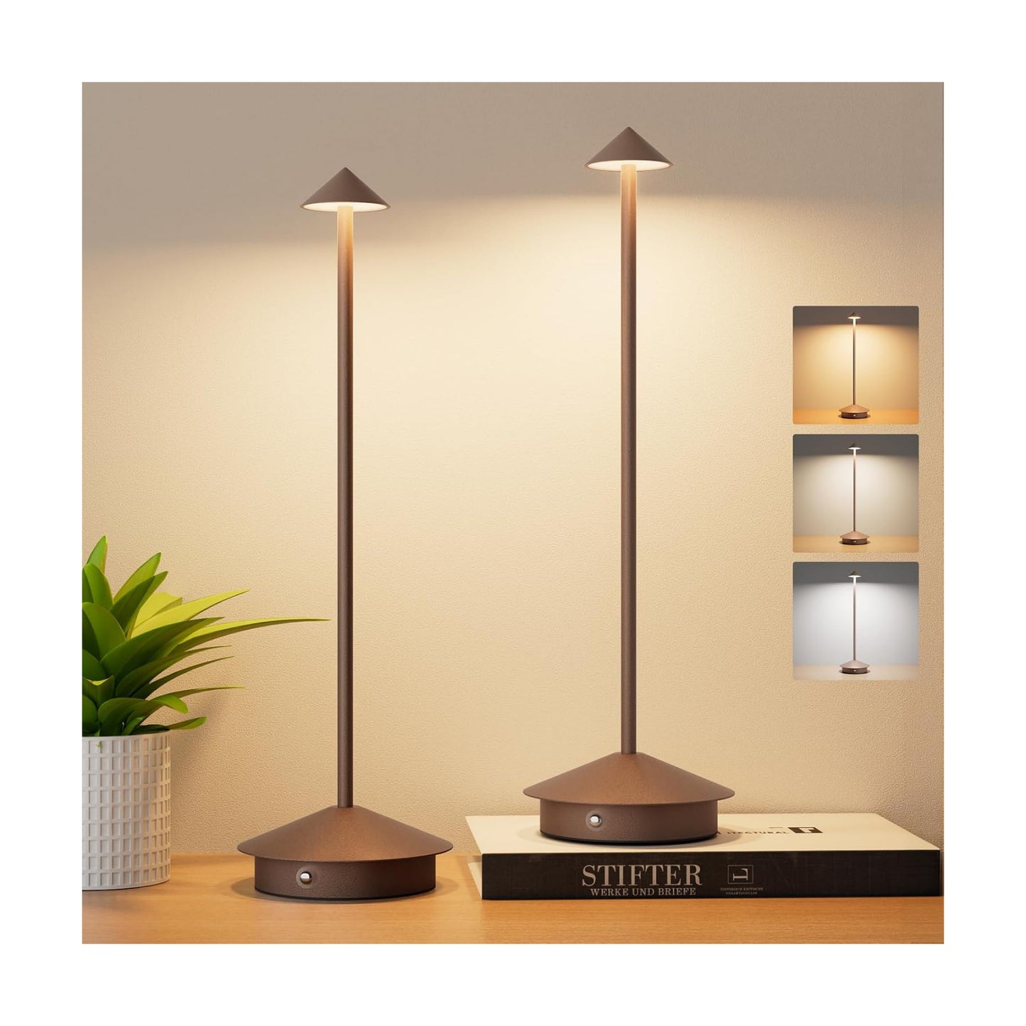 Cordless LED Table Lamps,Portable Battery Desk Lamp,2 Pack,Rust Red | 6000mAh Rechargeable,3000K/4500K/6000K Touch