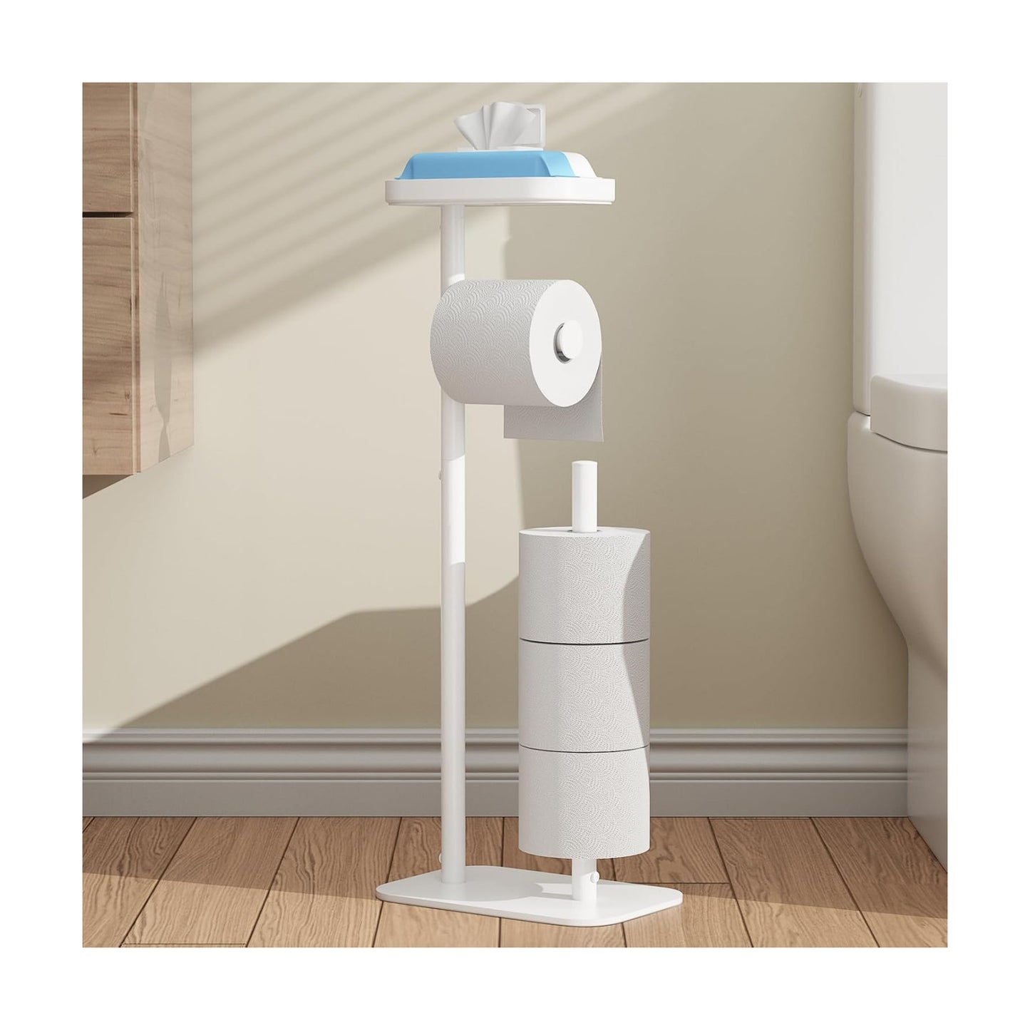 Kitsure Metal Toilet Paper Holder Free Standing, Medium, White | Rustproof Toilet Paper Stand for 4 Rolls, Bathroom