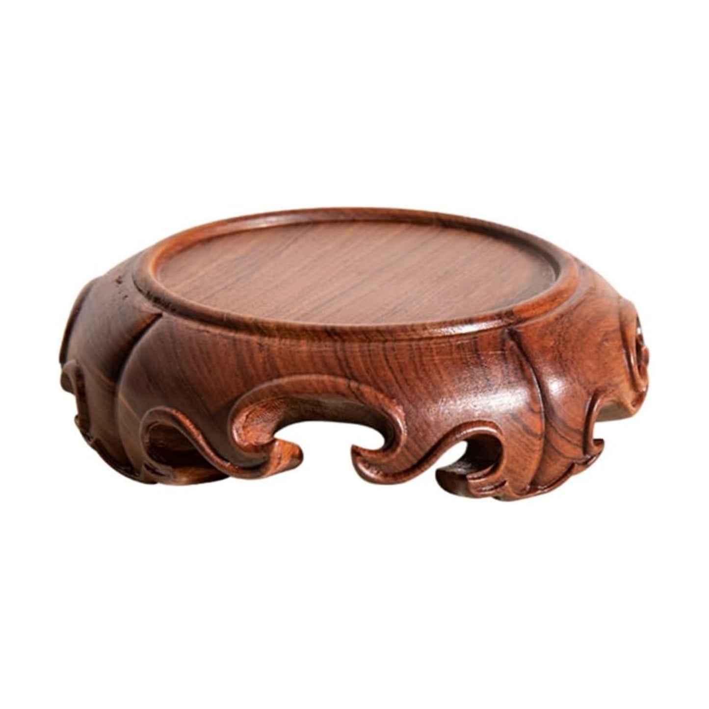 Chinese Carved Round Wooden Pedestal Asian Vase Sturdy Wood / Rosewood / 4.7" L x 4.7" W x 1.3" H